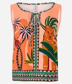 Blusa Sem Manga em Viscose com Estampa Pantanal