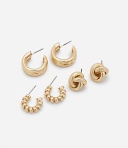 Kit 03 Brincos Argolinha em Metal Trabalhadas com Texturas