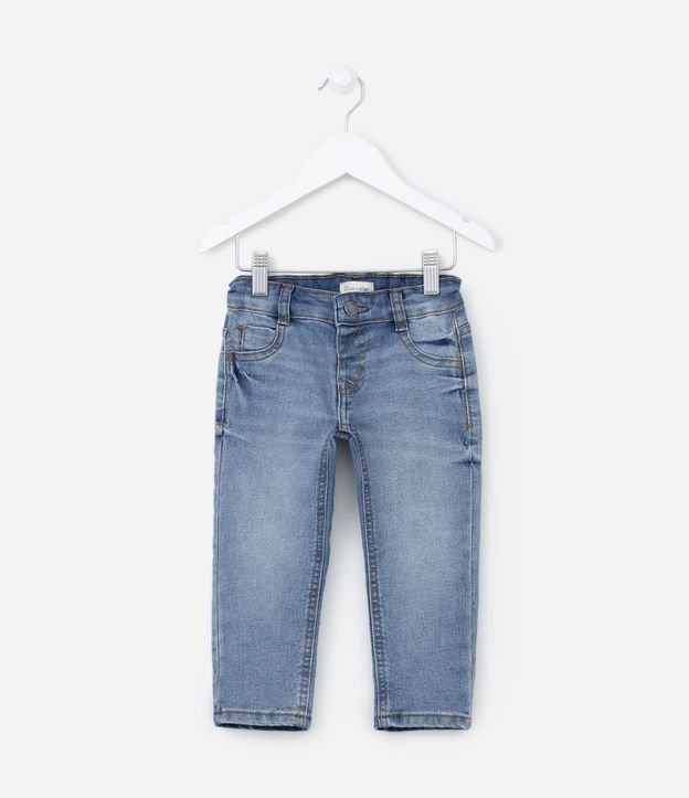 Calça Slim Jeans Infantil com Elástico no Cós e Bolsinhos - Tam 1 a 5 Anos Azul Médio 1