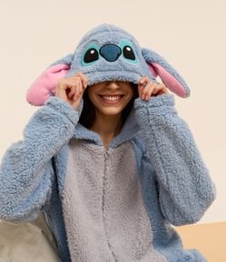 Pijama Macacão em Sherpa com Capuz e Orelhinhas Stitch