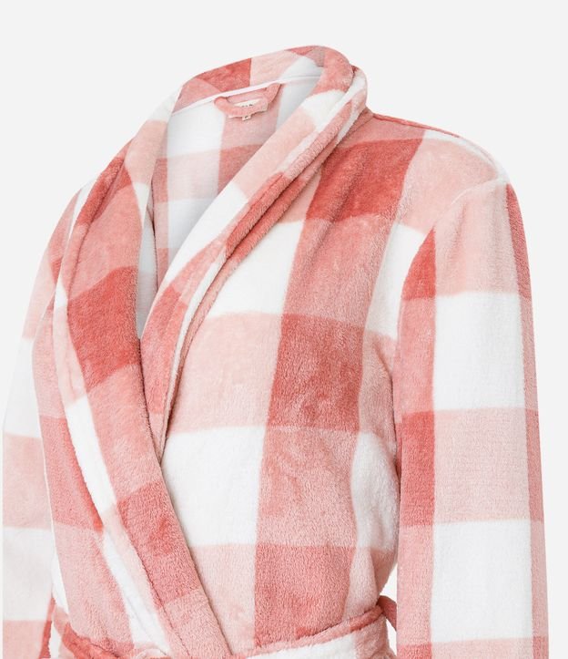 Robe Curto em Fleece e Estampa Xadrez Branco/Vermelho 6