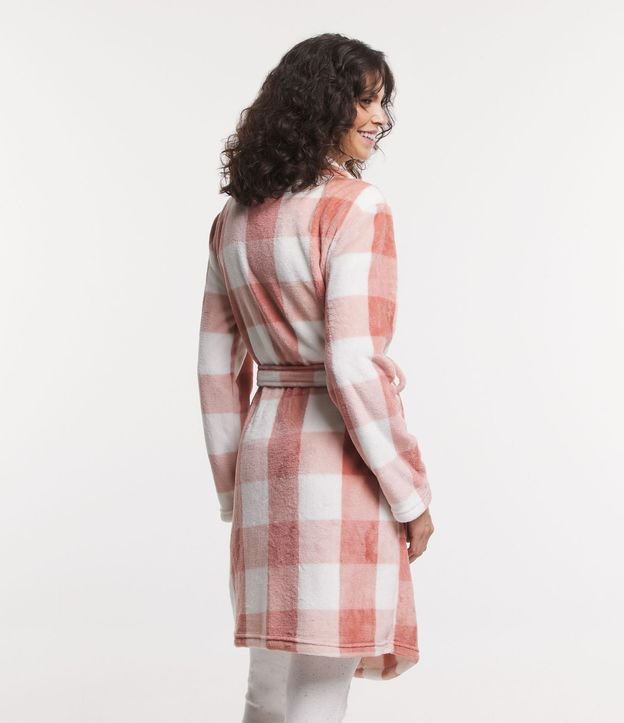 Robe Curto em Fleece e Estampa Xadrez Branco/Vermelho 3