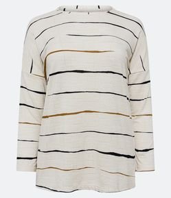 Blusa Manga Longa em Viscose Texturizada com Listras