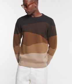 Suéter Comfort em Tricô com Textura e Paronagem Jacquard