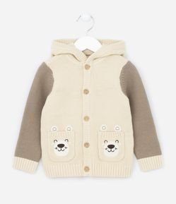 Cardigan Infantil com Capuz e Bolso de Ursinho - Tam 1 a 5 anos