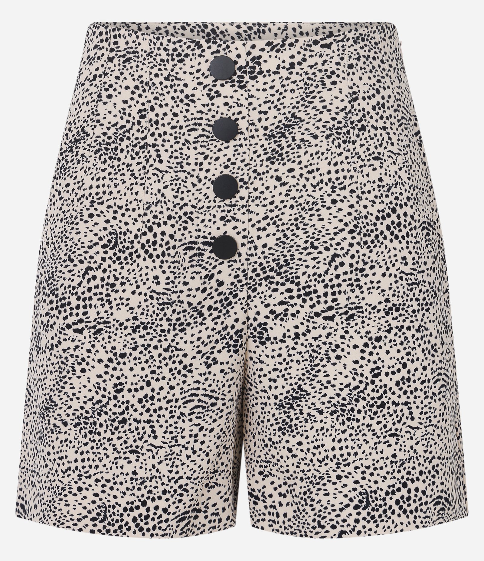 Short Cintura Alta em Alfaiataria com Botões e Estampa Animal Print Bege Rose 1