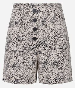 Short Cintura Alta em Alfaiataria com Botões e Estampa Animal Print