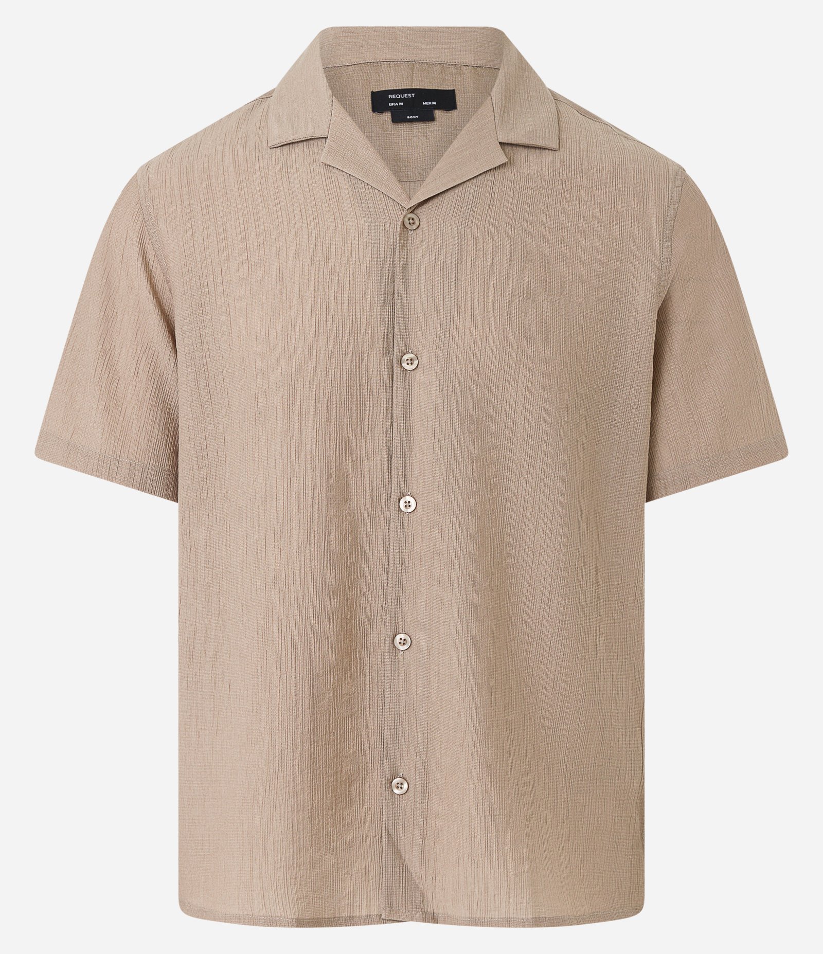 Camisa Boxy Texturizada com Gola Bowling Bege 8