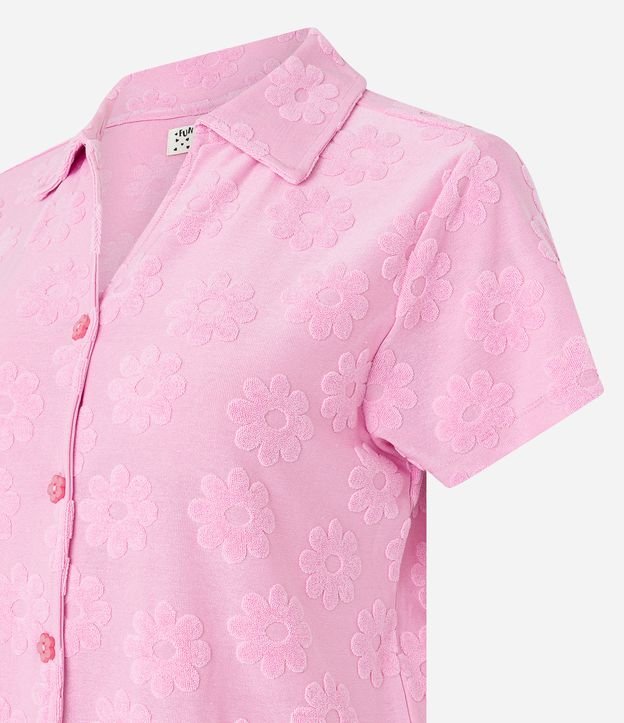Pijama Americano Curto com Textura de Flores Rosa 6