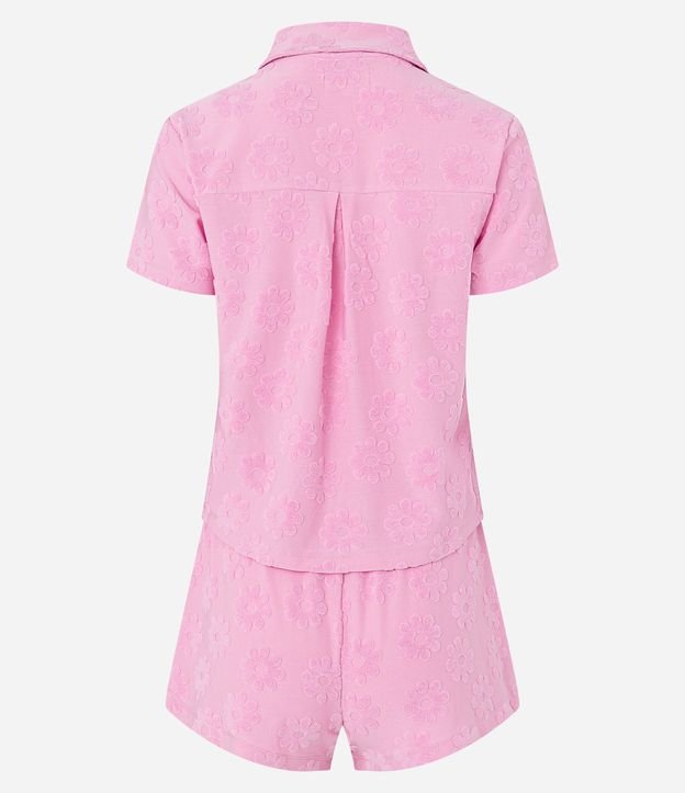 Pijama Americano Curto com Textura de Flores Rosa 7