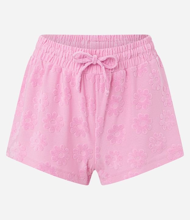 Pijama Americano Curto com Textura de Flores Rosa 8