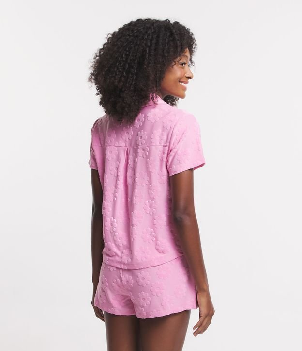 Pijama Americano Curto com Textura de Flores Rosa 2