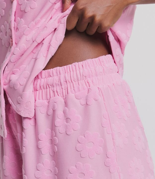 Pijama Americano Curto com Textura de Flores Rosa 4
