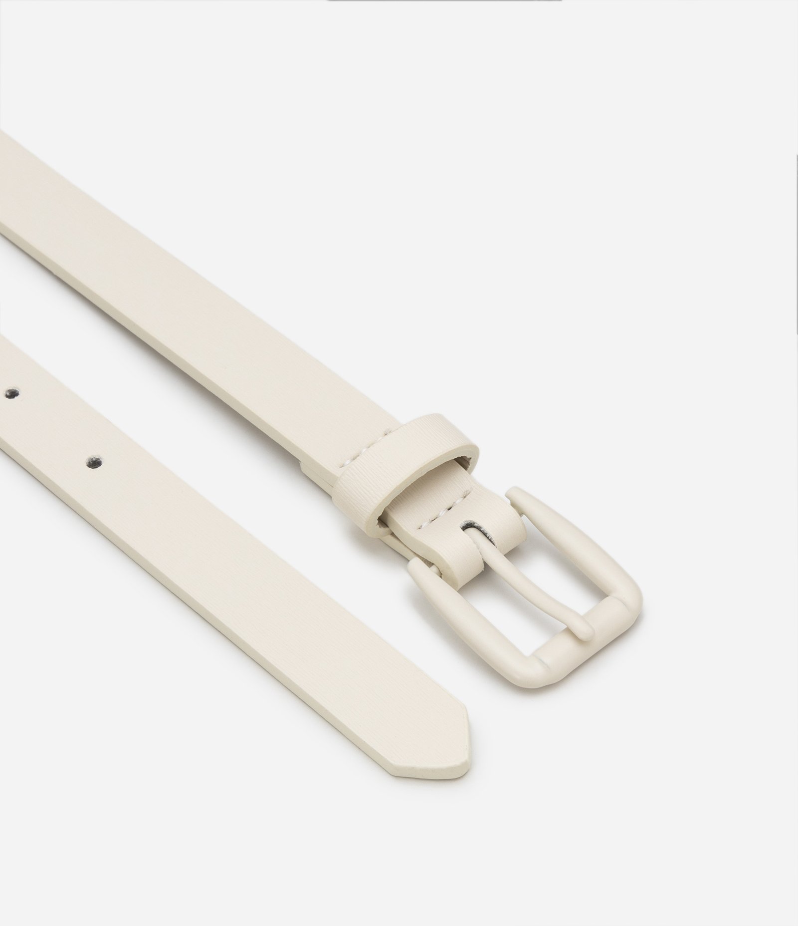 Kit 02 Cintos Finos em PU com Fivelas Quadradas Off White/Preto 3