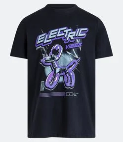 Camiseta em Meia Malha Estampa Balão de Cachorro Esqueleto