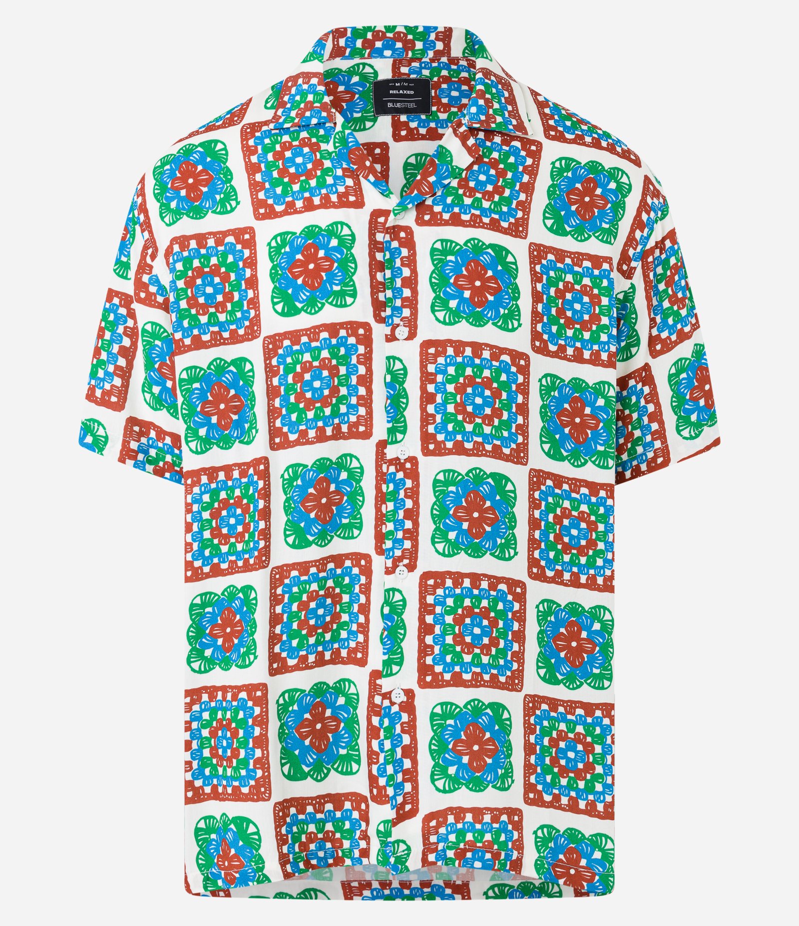 Camisa Relaxed em Viscose com Estampa Quadros Efeito Crochê Multicores 6