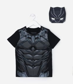 Camiseta Infantil do Pantera Negra e Máscara Interativa - Tam 3 a 10 anos
