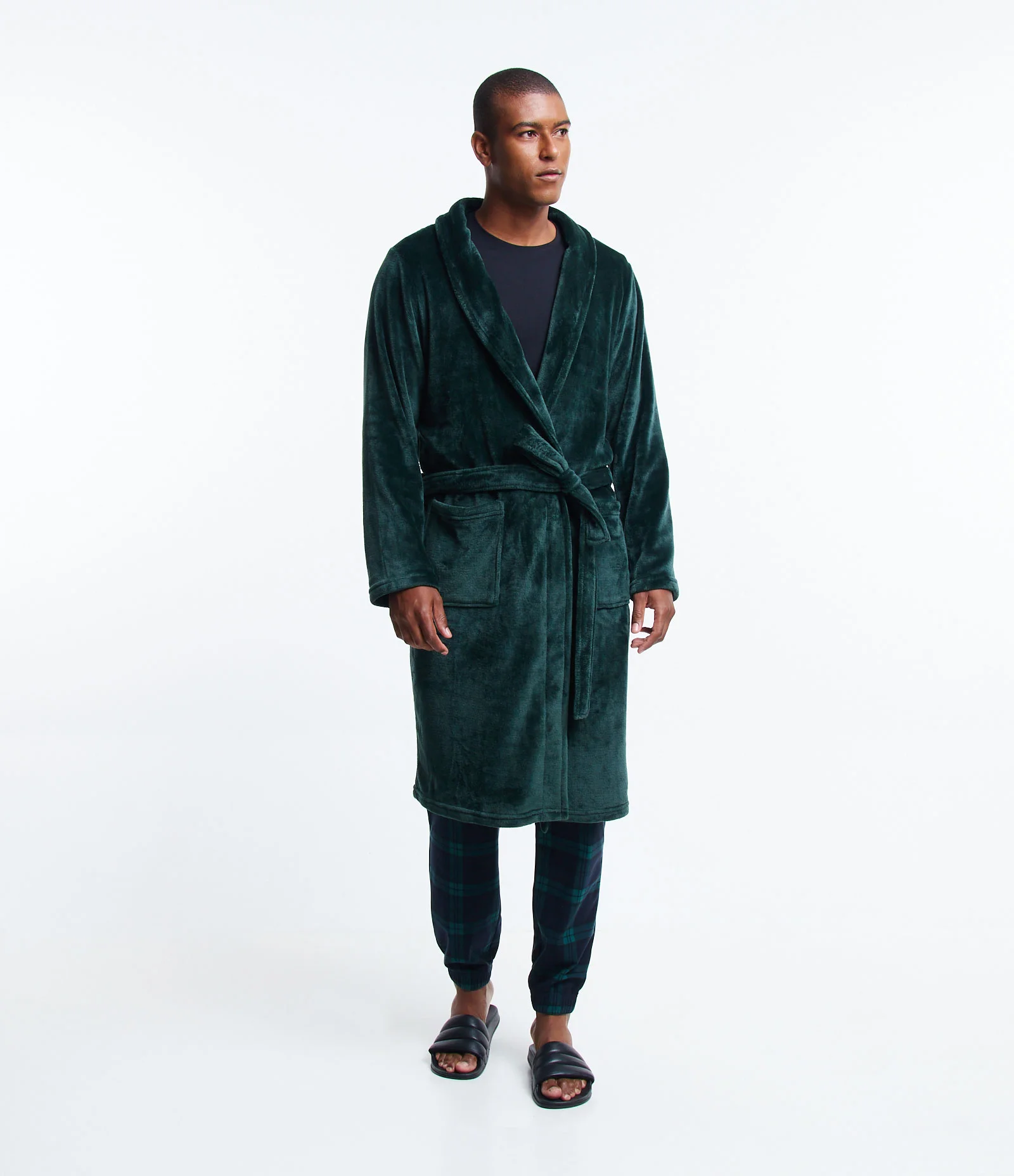 Roupão em Fleece com Amarração e Bolsos Verde 1