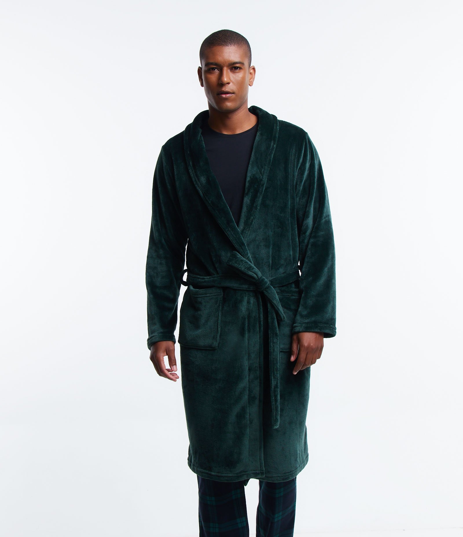 Roupão em Fleece com Amarração e Bolsos Verde 3