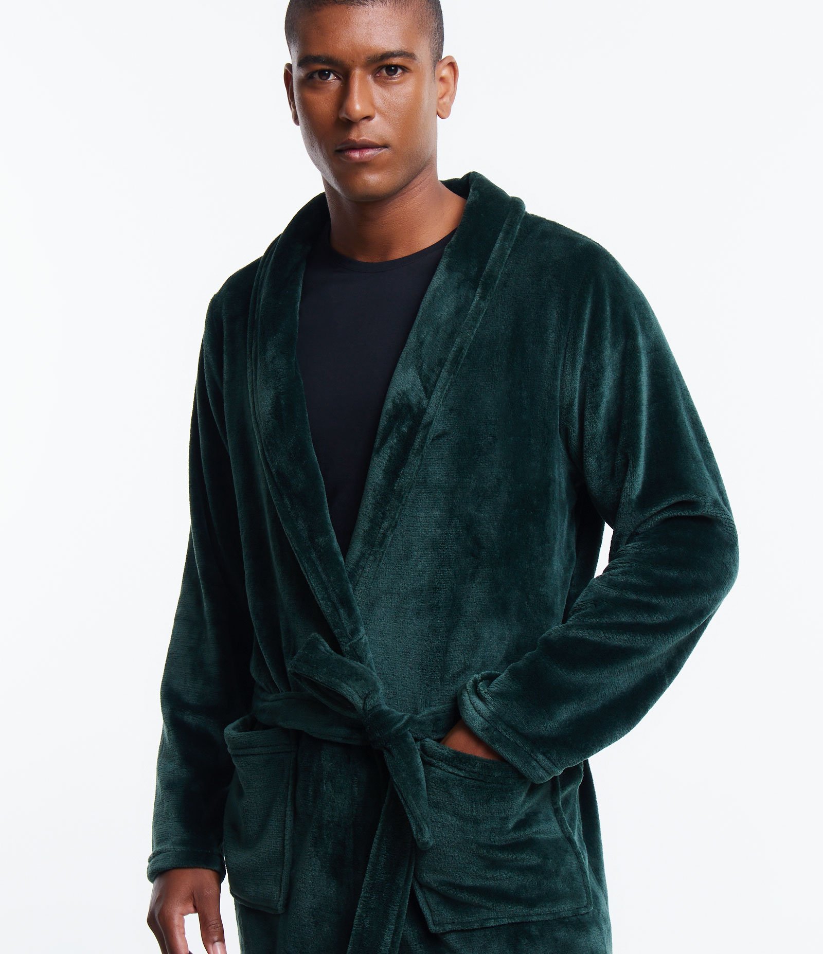 Roupão em Fleece com Amarração e Bolsos Verde 4