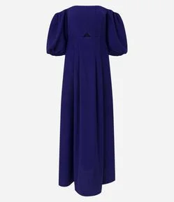 Vestido Midi Ombro a Ombro em Crepe com Manga Bufant