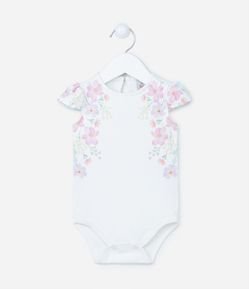 Body Infantil Texturizado com Estampa Floral nas Laterais - Tam 0 a 18 meses