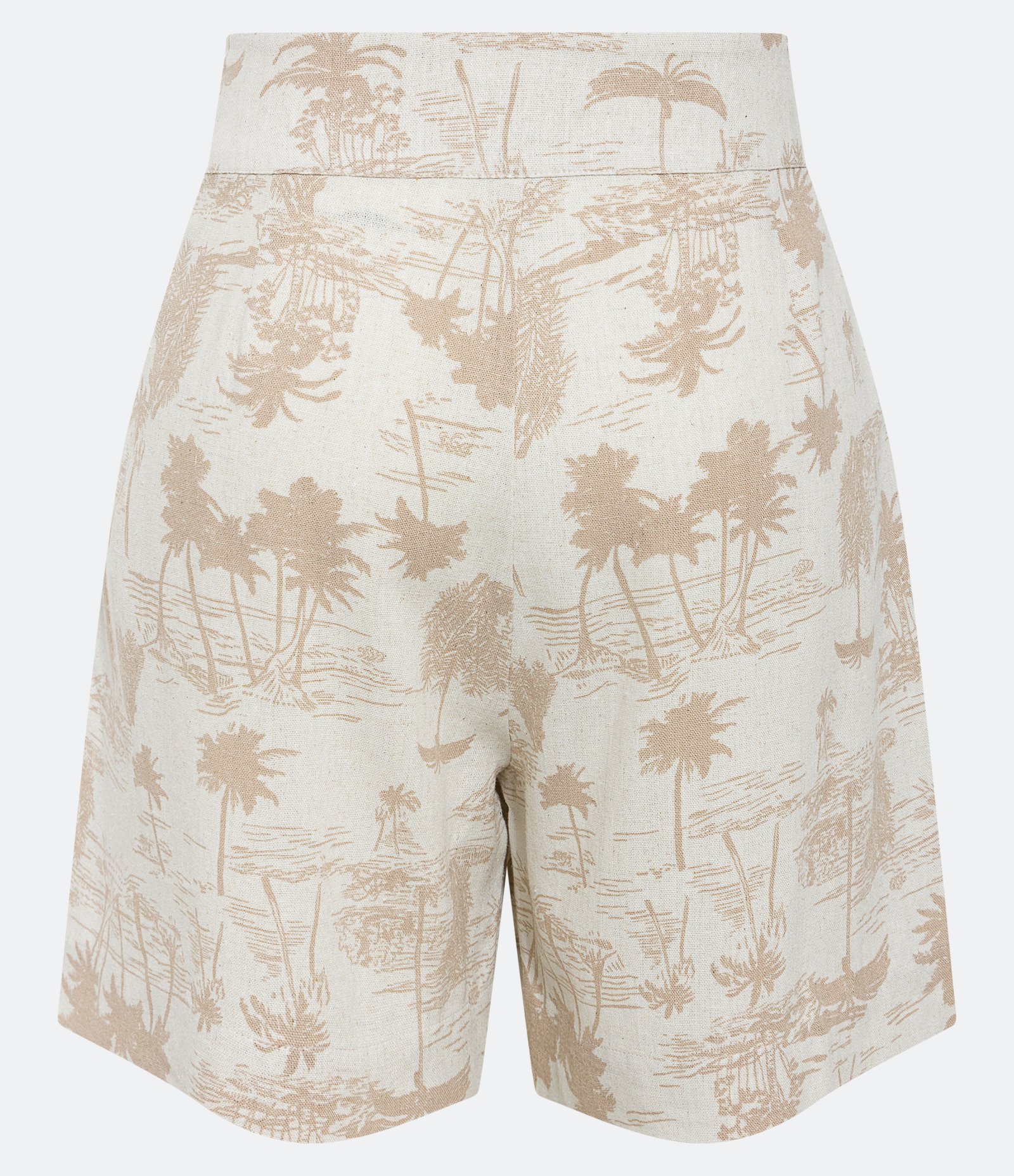 Short Cintura Média em Viscolinho com Coqueiros Estampados Bege 7