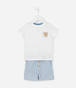 Conjunto Infantil em Algodão com Bordado no Peito - Tam 3/6 a 18 meses