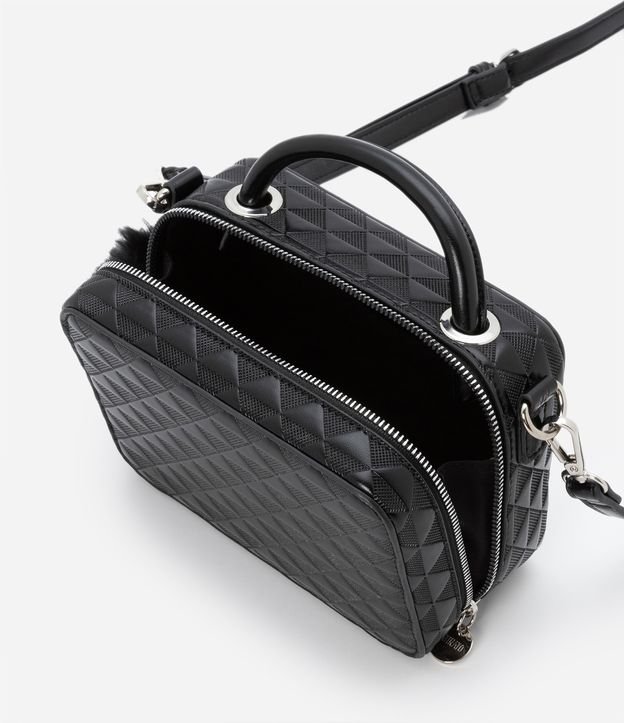 Bolsa Transversal Camera Bag com Textura Matelassê Preto 5
