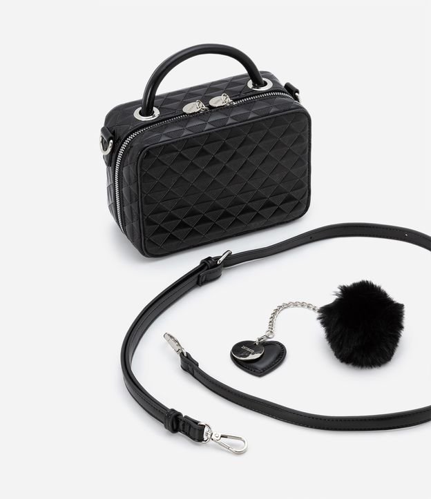 Bolsa Transversal Camera Bag com Textura Matelassê Preto 8