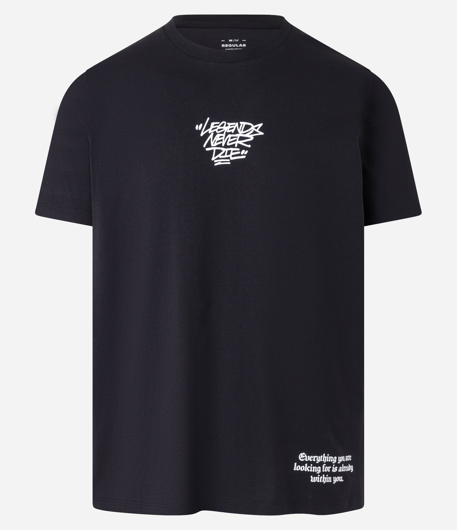 Camiseta Regular em Meia Malha com Lettering Deslocado Legends Never Die Preto 6