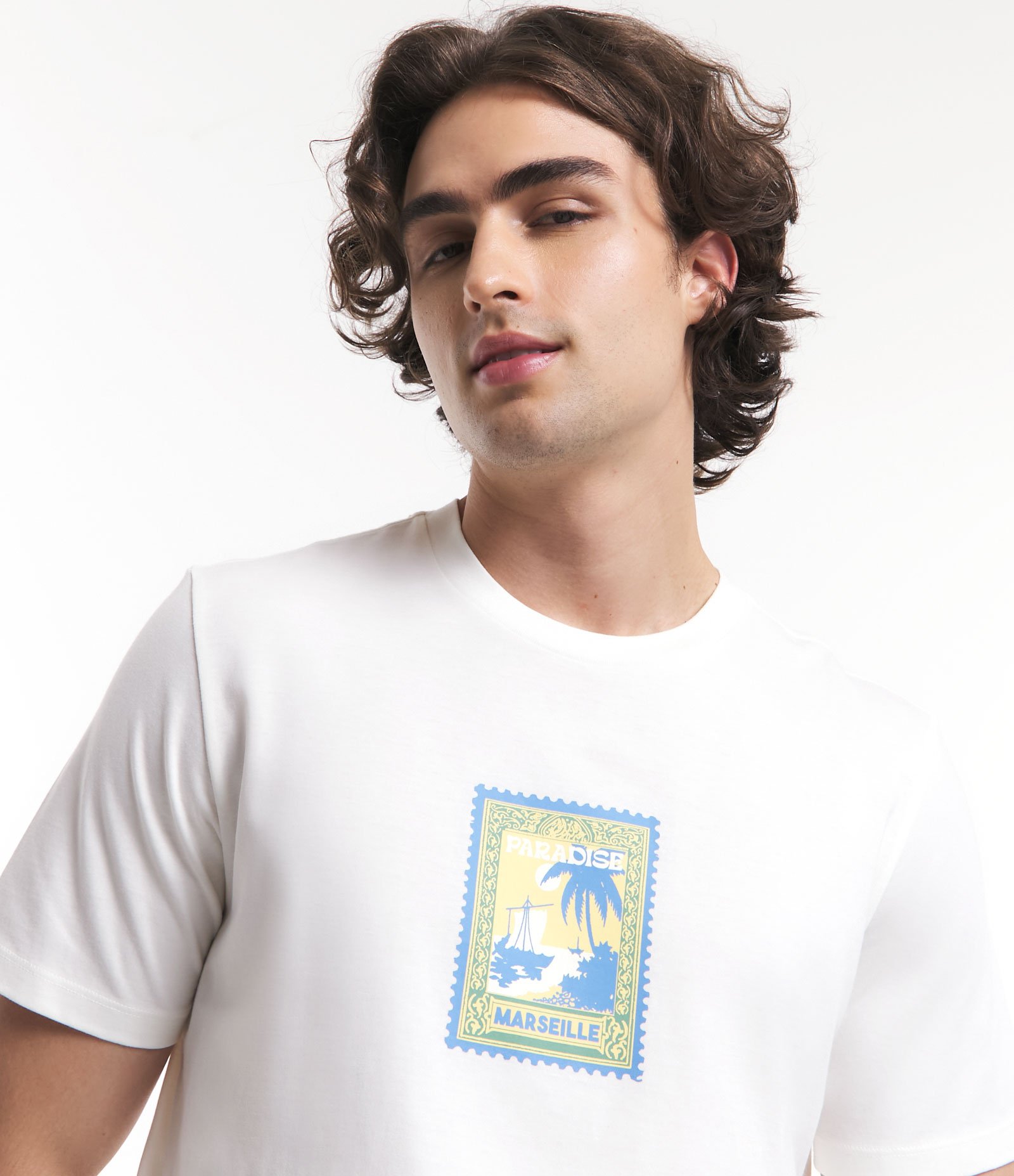 Camiseta Regular em Meia Malha com Estampa Selo Paradise Marseille Off White 3