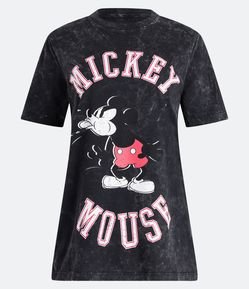 Camiseta Alongada em Meia Malha Marmorizada com Estampa Mickey