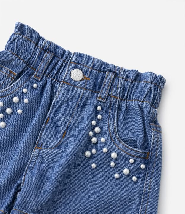 Short Clochard  Infantil em Jeans com Bordado de Pérolas - Tam 1 a 5 anos Azul 4