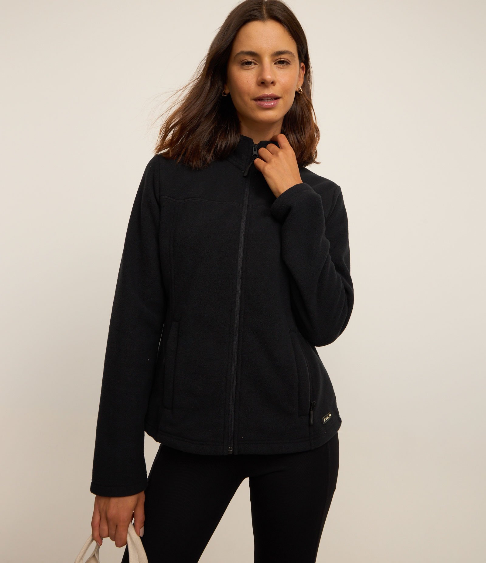 Jaqueta Esportiva em Fleece com Gola Alta Preto 2