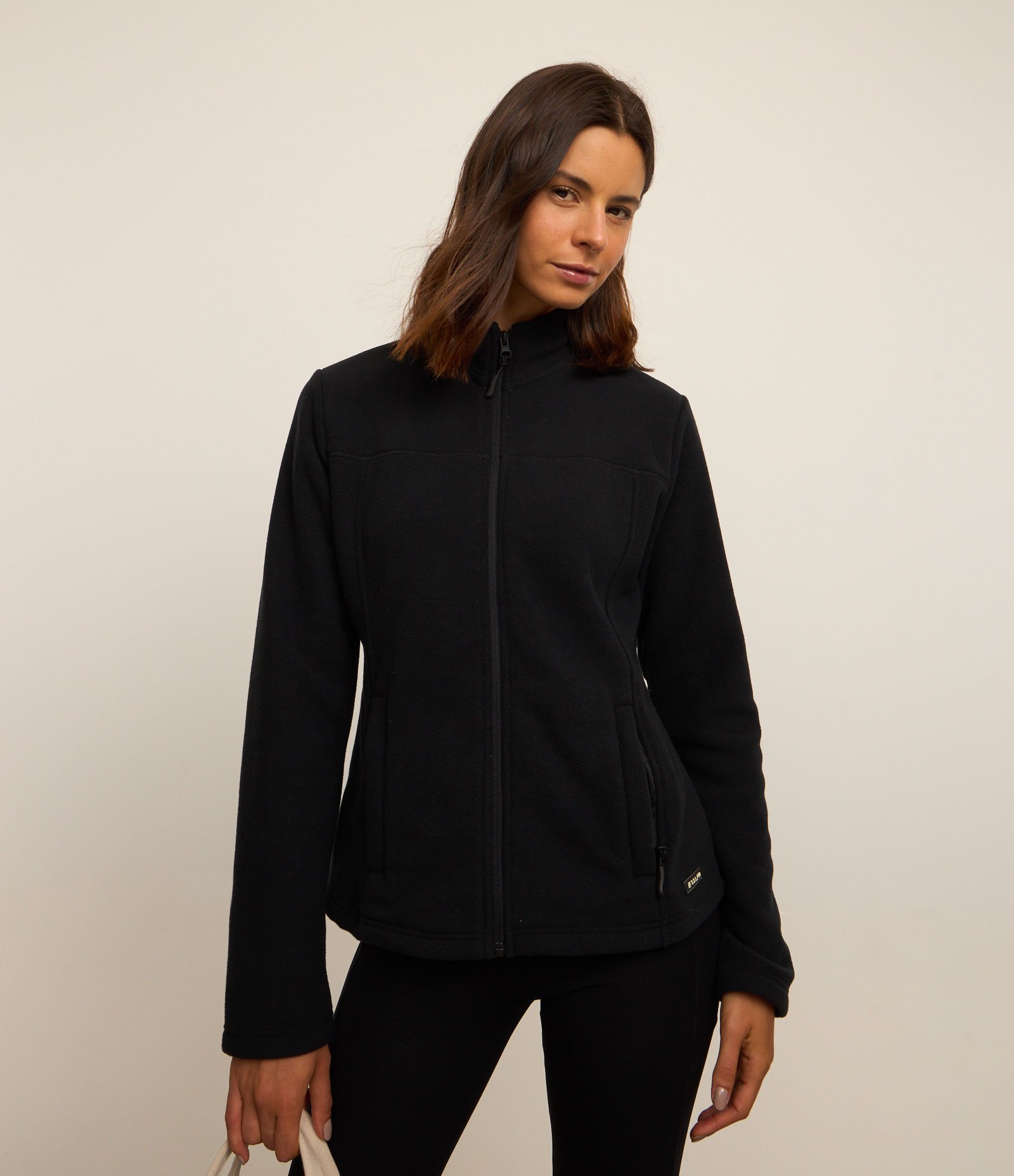 Jaqueta Esportiva em Fleece com Gola Alta Preto 5