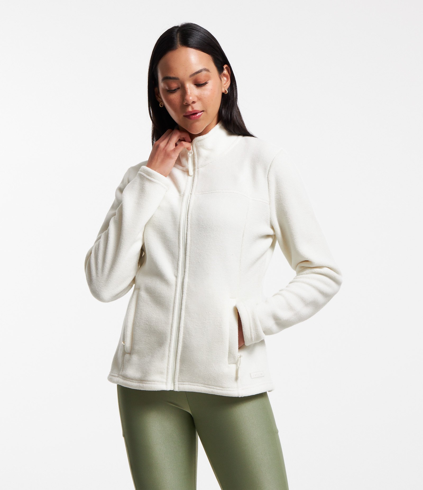 Jaqueta Esportiva em Fleece com Gola Alta Branco 1