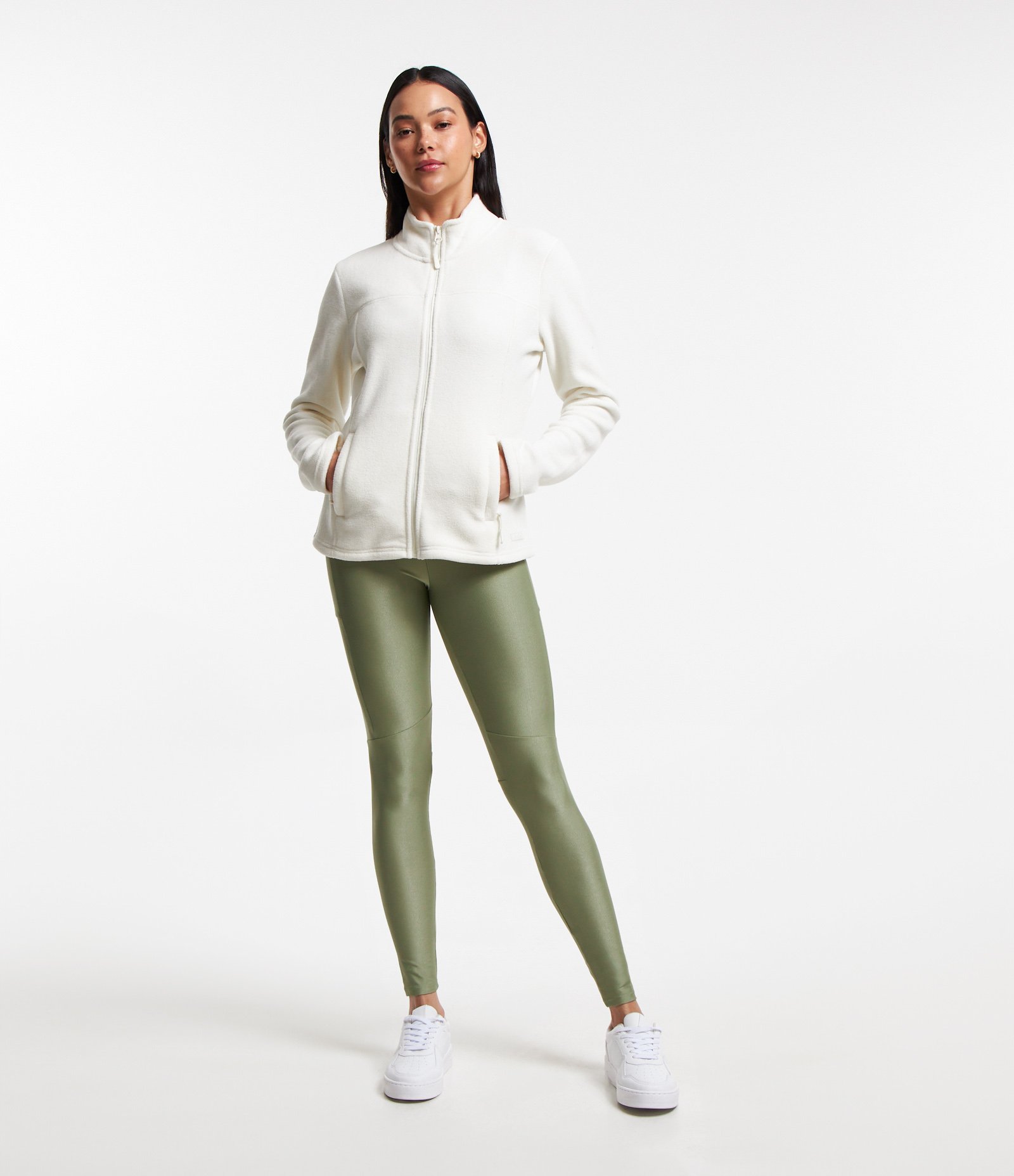 Jaqueta Esportiva em Fleece com Gola Alta Branco 2