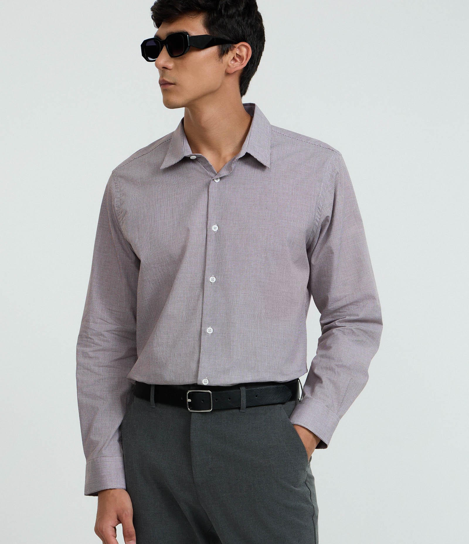 Camisa manga longa Tricoline Estampado Vichy Marrom 1