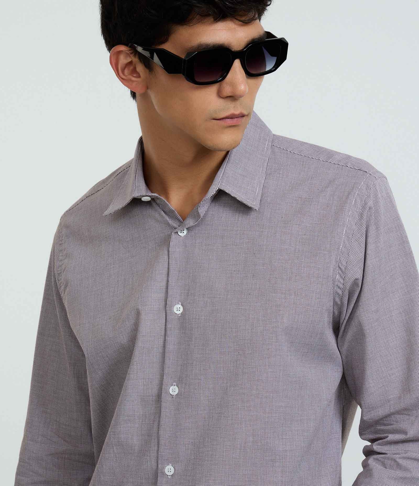 Camisa manga longa Tricoline Estampado Vichy Marrom 4
