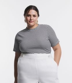 Camiseta em Ribana com Estampa Listrada Curve & Plus Size