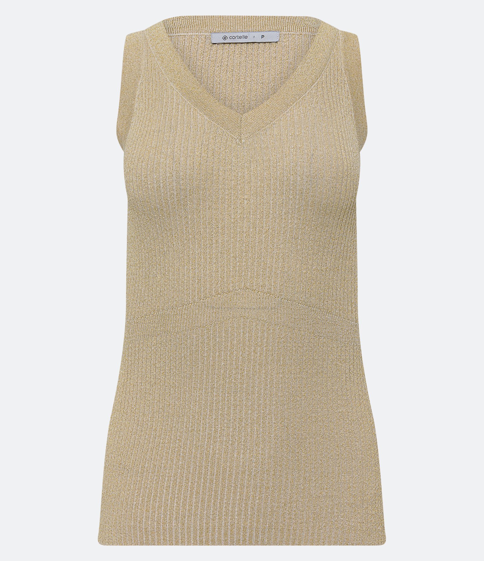 Blusa Sem Manga em Viscose Canelada com Fio Metalizado Bege 5