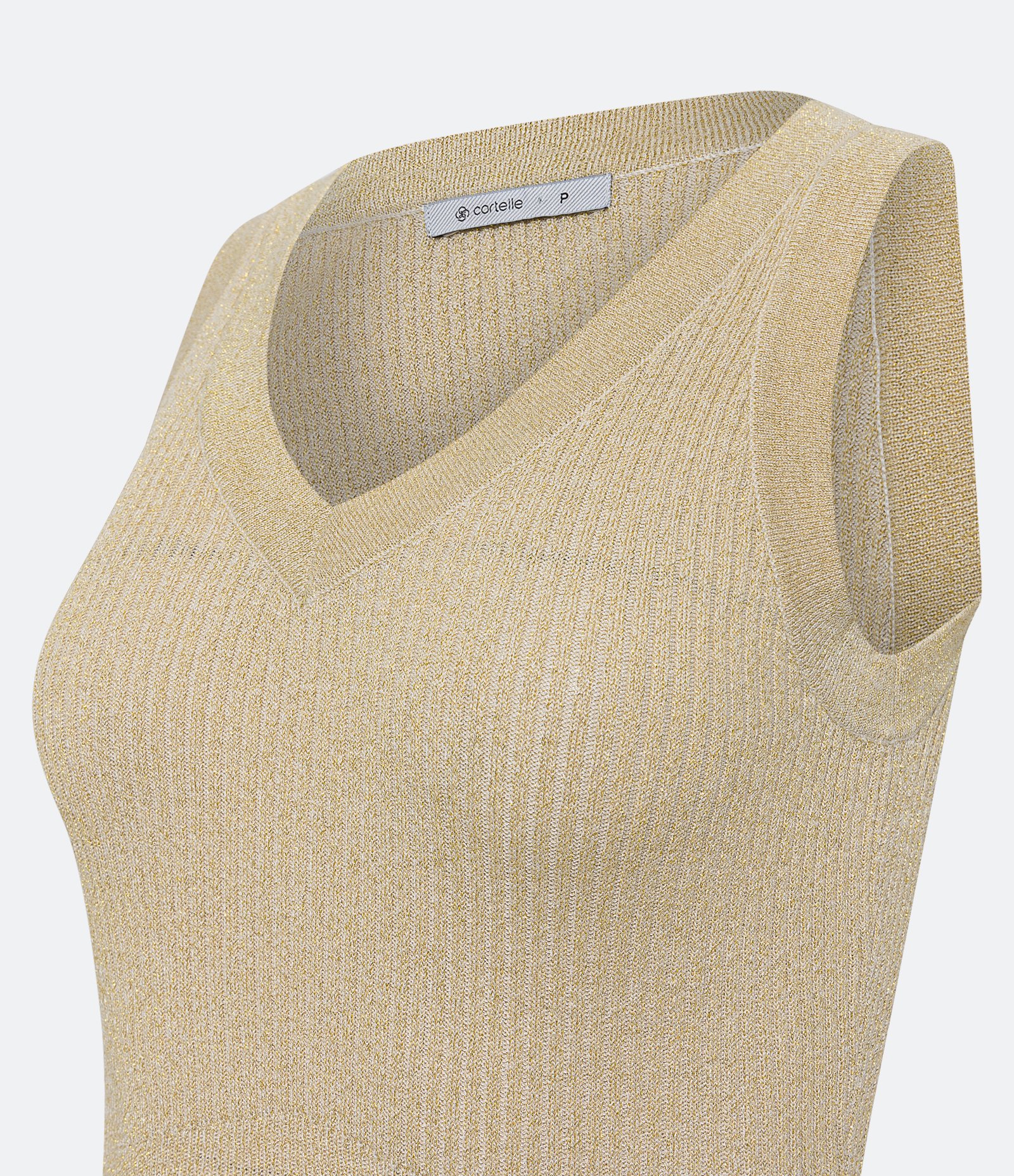 Blusa Sem Manga em Viscose Canelada com Fio Metalizado Bege 6