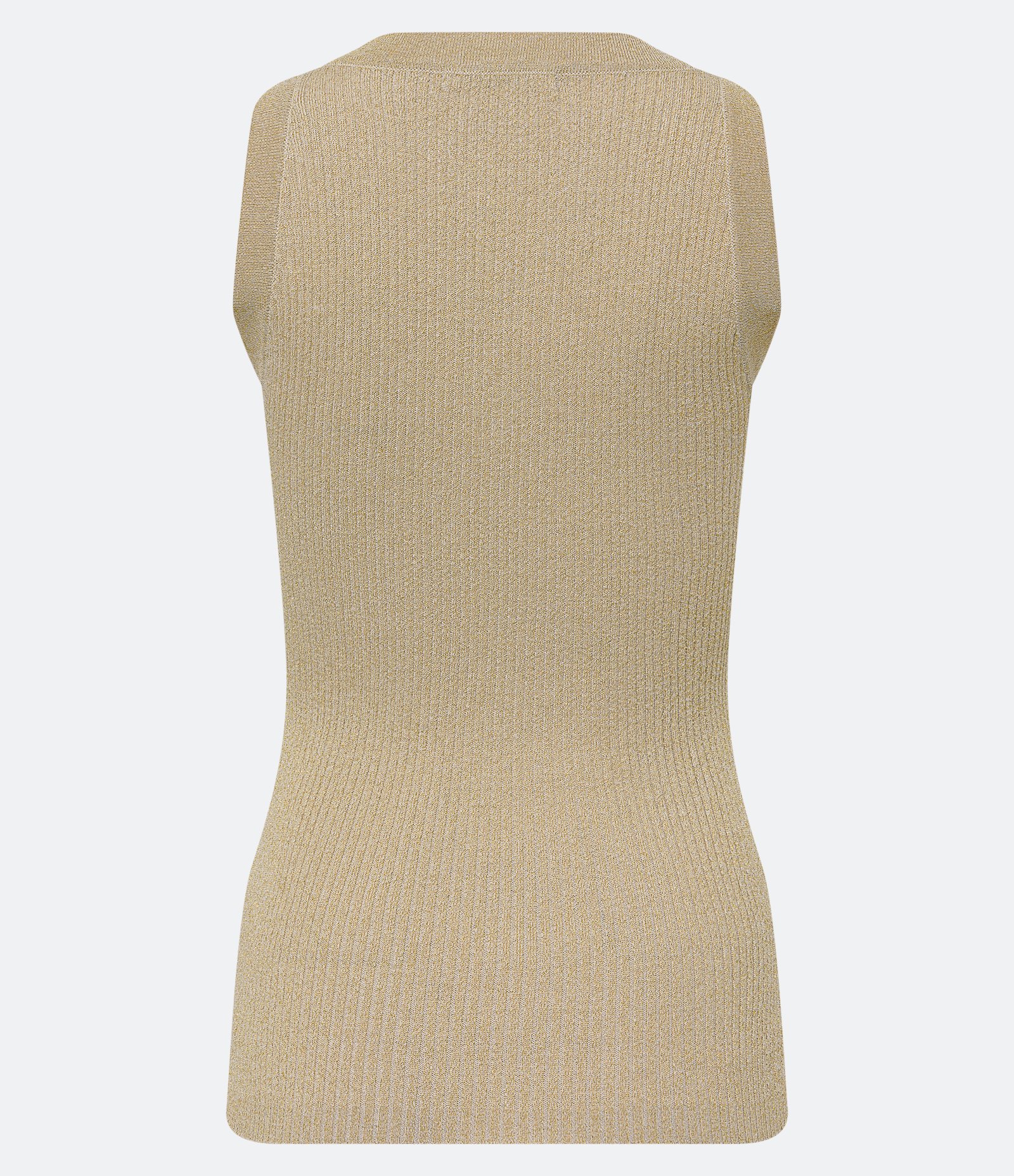 Blusa Sem Manga em Viscose Canelada com Fio Metalizado Bege 7