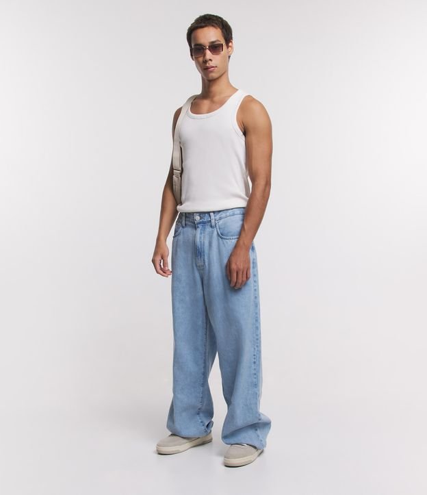 Calça Super Baggy Jeans com Bolsos Azul Médio 1