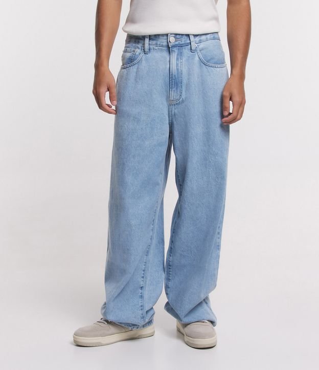 Calça Super Baggy Jeans com Bolsos Azul Médio 2