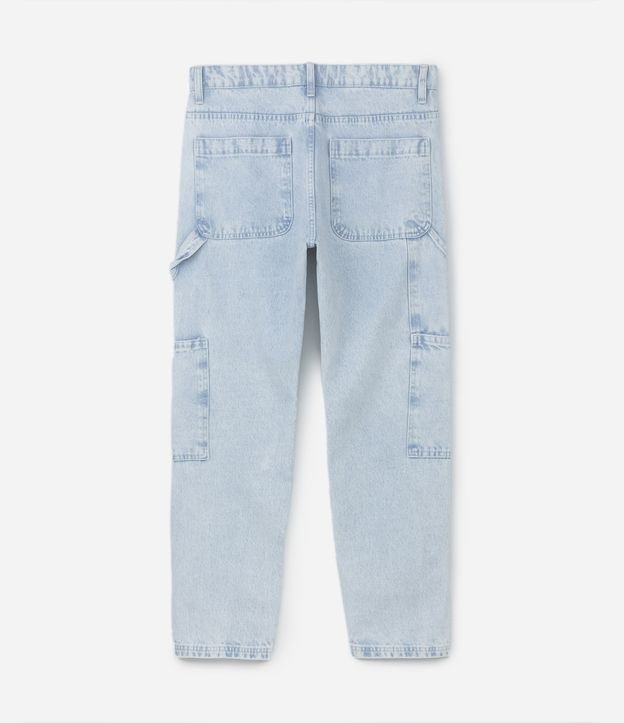 Calça Baggy Jeans com Bolsos Utilitários e Alça Lateral Azul Claro 6