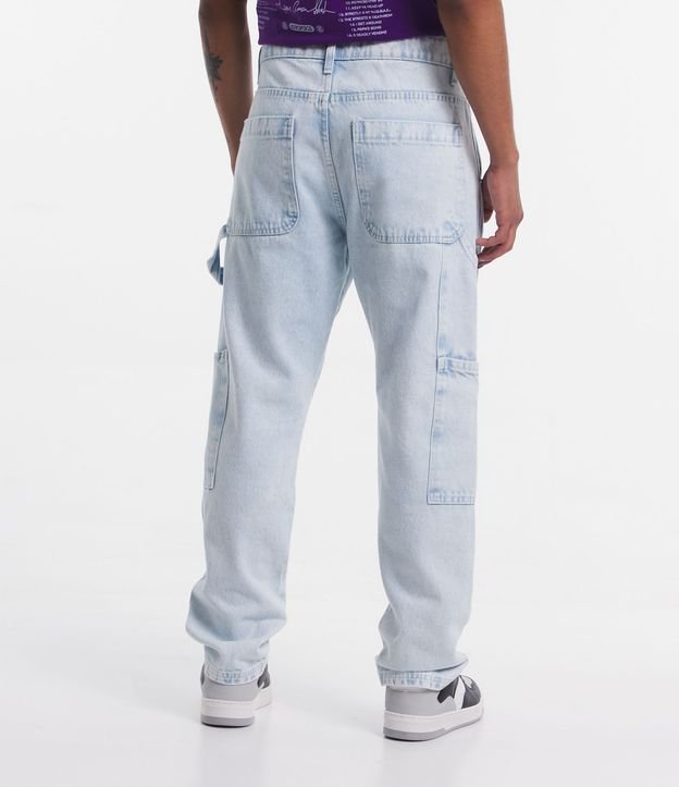 Calça Baggy Jeans com Bolsos Utilitários e Alça Lateral Azul Claro 3