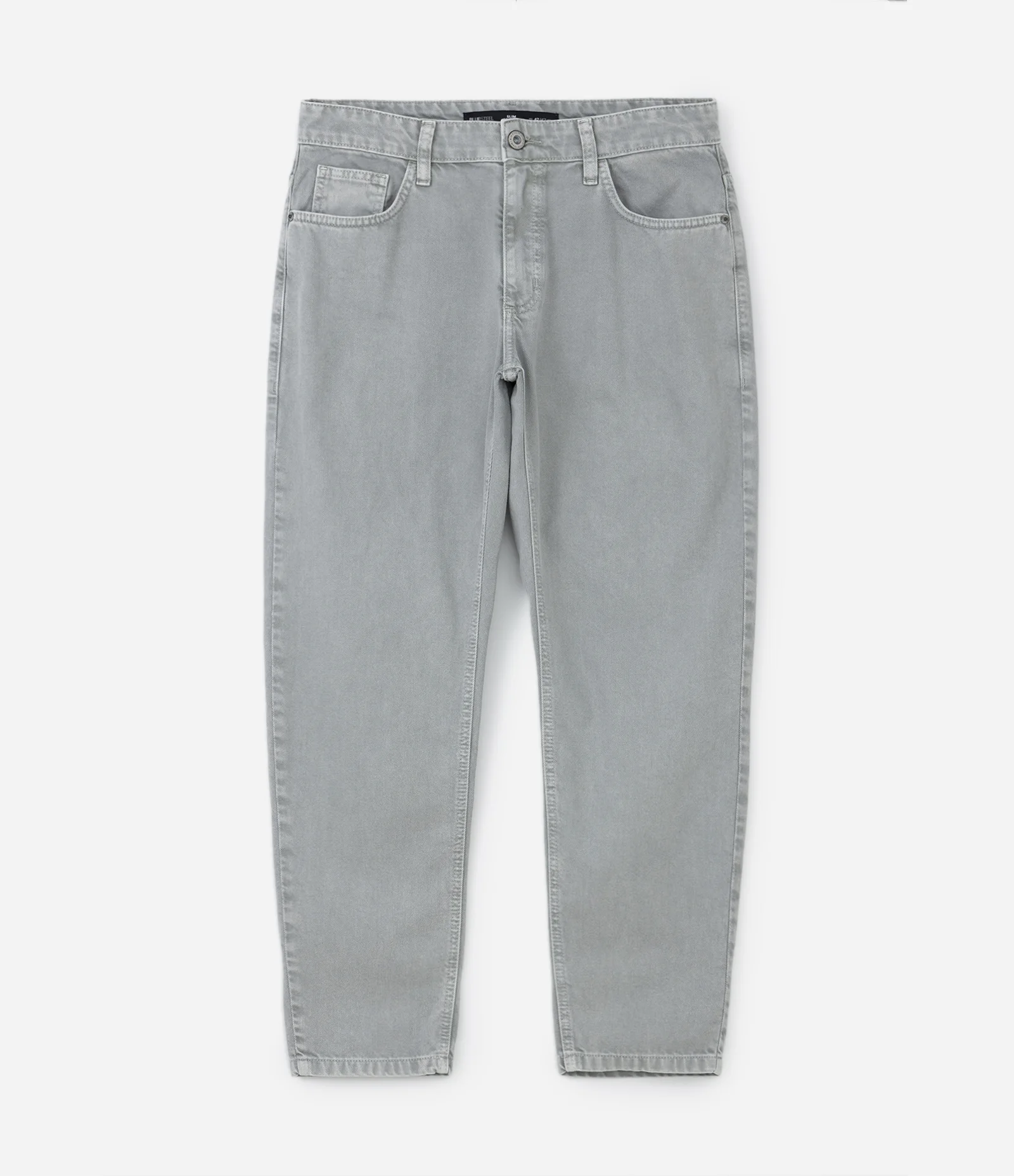 Calça Slim Cropped em Sarja com Bolsos Cinza Médio 5