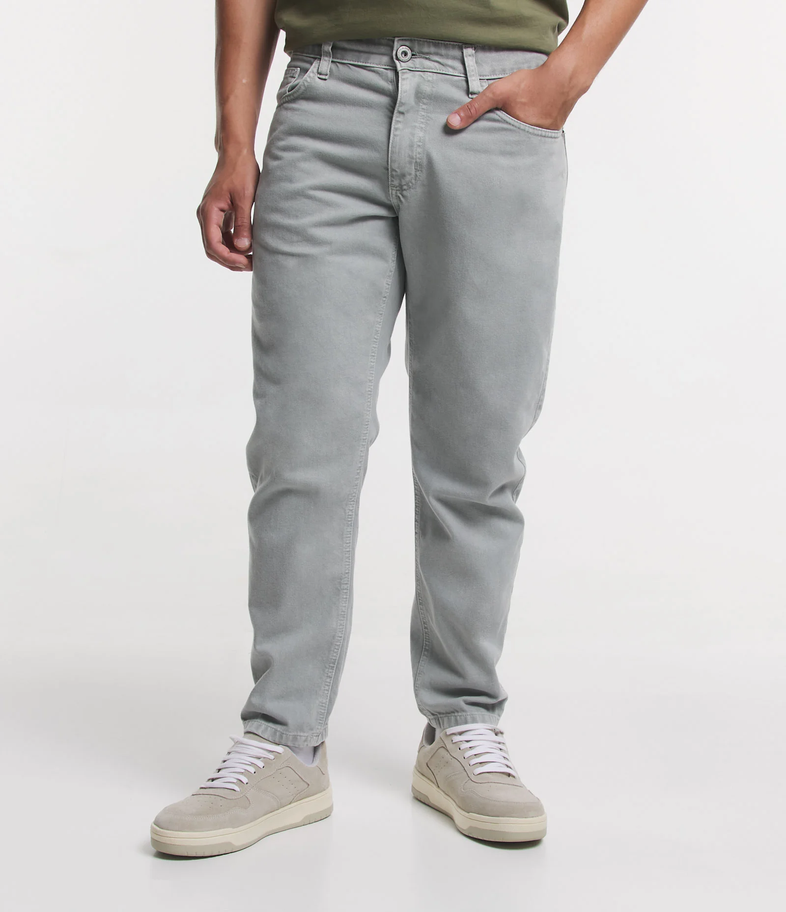 Calça Slim Cropped em Sarja com Bolsos Cinza Médio 2